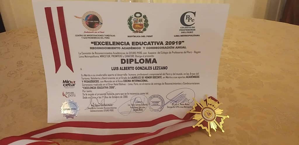 Perú reconoce al cocinero Internacional Luis A. González Lezcano