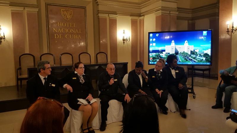 Directivos del Hotel Nacional en conferencia de prensa por el aniversario 88