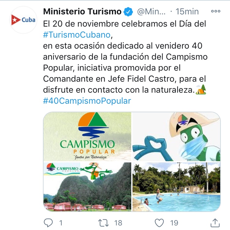 Twitt del Ministerio de Turismo de Cuba