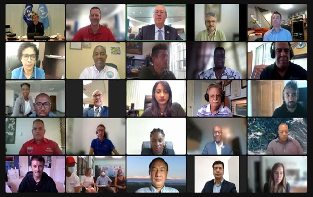 Las limitaciones de la pandemia de COVID-19 también afectaron a las reuniones anuales del Comité de Huracanes, pero todo el trabajo se realizó virtualmente mediante Video-Conferencias. Esta es una vista de algunos de los participantes en la reunión virtual del Comité de Huracanes que comenzó este lunes el 25 de abril de 2022.