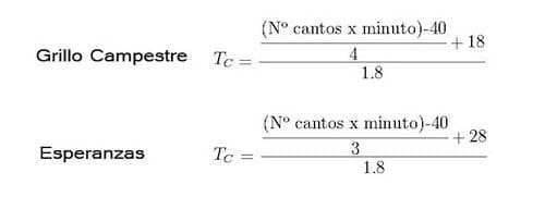 Fórmula para calcular temperatura por los cantos de los grillos