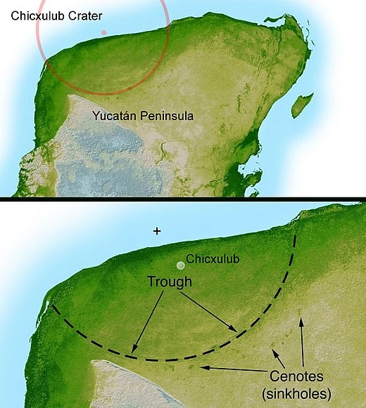 Cráter producido por el asteroide en Chicxulub