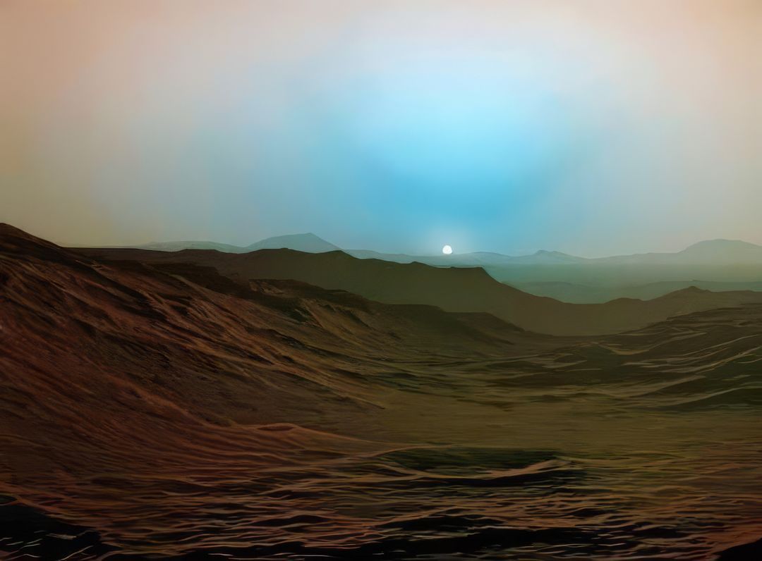 Otra imagen de un atardecer azul, visto desde la superficie del planeta Marte.