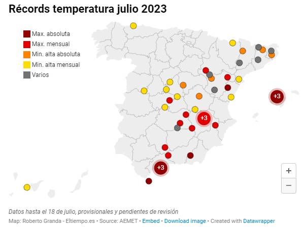 Segunda ola de calor de este verano en España: Valores de Temperatura Máxima registrados en esta semana.