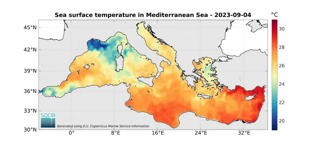 Alta temperatura Superficial del Mar en el Mediterráneo posible causa de la formación del medicane o tormenta “Daniel”.