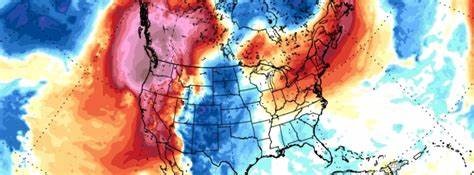 Imagen de satélite en el infrarrojo, en la que se muestran las temperaturas, altas, en rojo, y bajas, en azul.