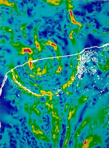 Mapa de Anomalía de Gravedad en el área de impacto de Chicxulub