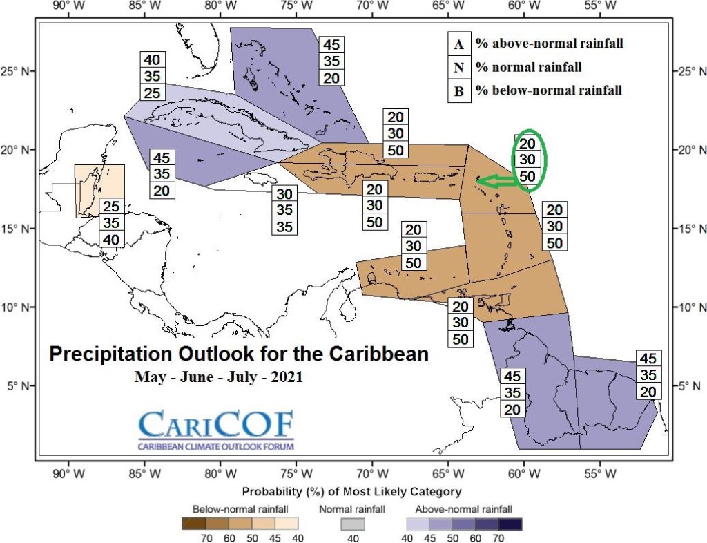 Perspectivas de la Lluvia en el Caribe para el período de mayo a julio de 2021