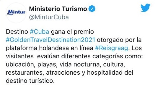 Post en Facebook del Ministerio de Turismo de Cuba