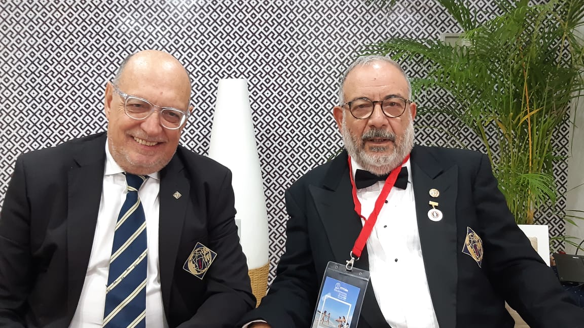 Giorgio Fadda, presidente de la Asociación Internacional de Cantineros (IBA), y Rafa Malém, presidente de la Asociación de Cantineros de Cuba