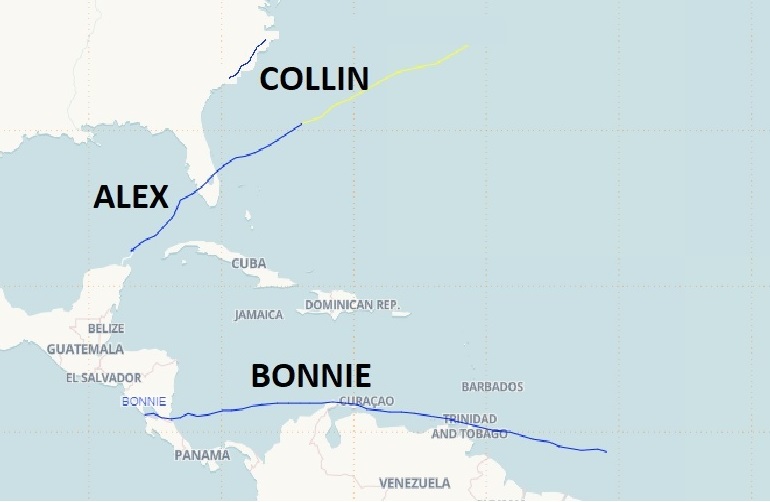 Únicas tres tormentas tropicales habidas hasta ahora en la actual Temporada ciclónica o de Huracanes 2022.