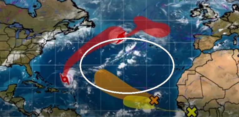 Obsérvese como el movimiento de los sistemas responden a la posición y fortaleza del anticiclón oceánico. En este caso, más débil y situado más al Norte que o normal.