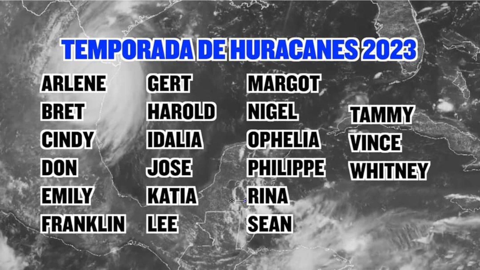 Nombres que serán utilizados para las Tormentas tropicales y Huracanes en la Temporada Ciclónica de 2023