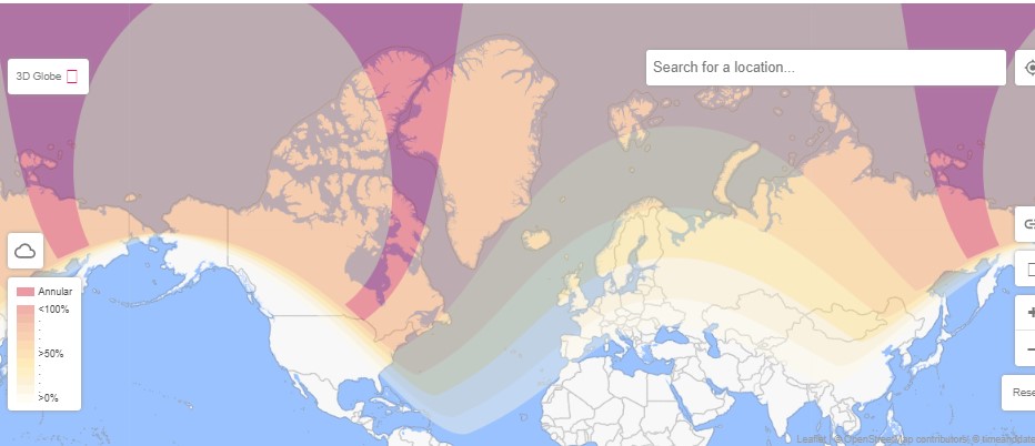 Zonas en las que se verá el Eclipse Anular de sol de mañana día 10 de junio de 2021