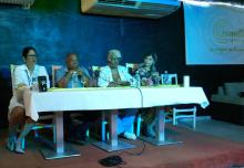De izquierda a derecha: Dulce Olivia Hernández, directora general del hotel Mariposa; el reconocido cantautor Waldo Mendoza; Hayla María Mompié, artista estrella invitada; y Verónica Santiago, directora de la Agencia de Representación Artística Musicuba.