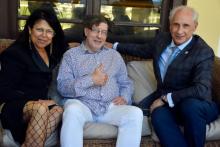 De izquierda a derecha Paula Santos Rosario (traductora), Nicola Convertino y José Carlos de Santiago. 