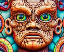 Arte referencial de un Mural cerámico Tzompantli