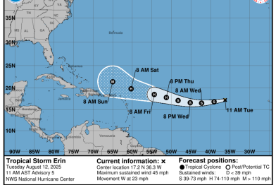 Tormenta tropical Erin avanza con fuerza y amenaza con escalar